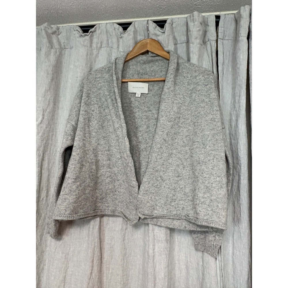 Brochu Walker 100% Cashmere Cardigan Grey Shawl Collar Cropped Open Front M - Picture 6 of 11
